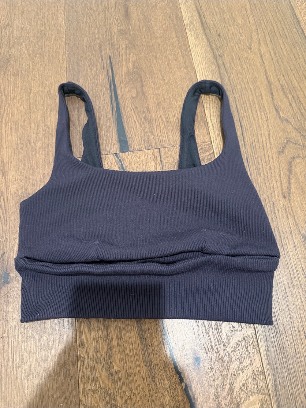 Alo Black Ribbed Slit Sports Bra